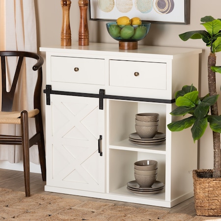Baxton Studio Nadia ModernFarmhouse White Finished Wood and Black Metal 2-Door Sideboard Buffet 195-11966-ZORO